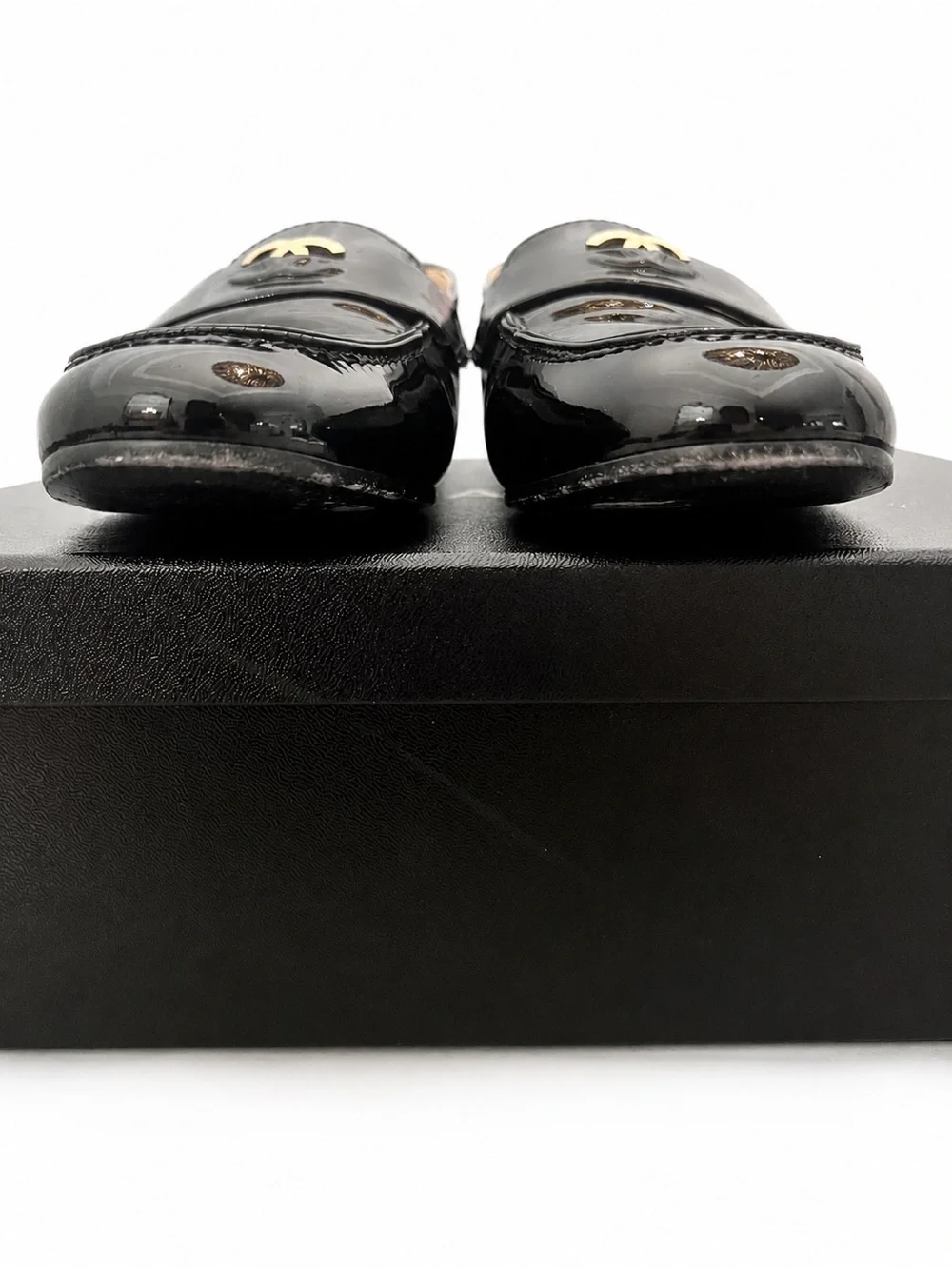 Chanel Black Patent Leather CC Loafers | Size 39 | Dust Bag & Receipt